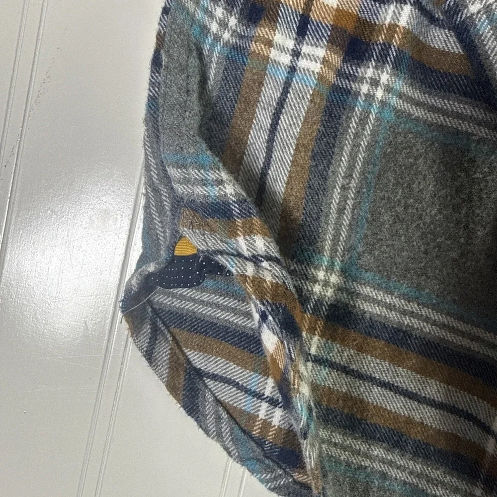 Denim & Flower Shirt Men's Small Flannel Button Down Plaid Gray Blue Brown